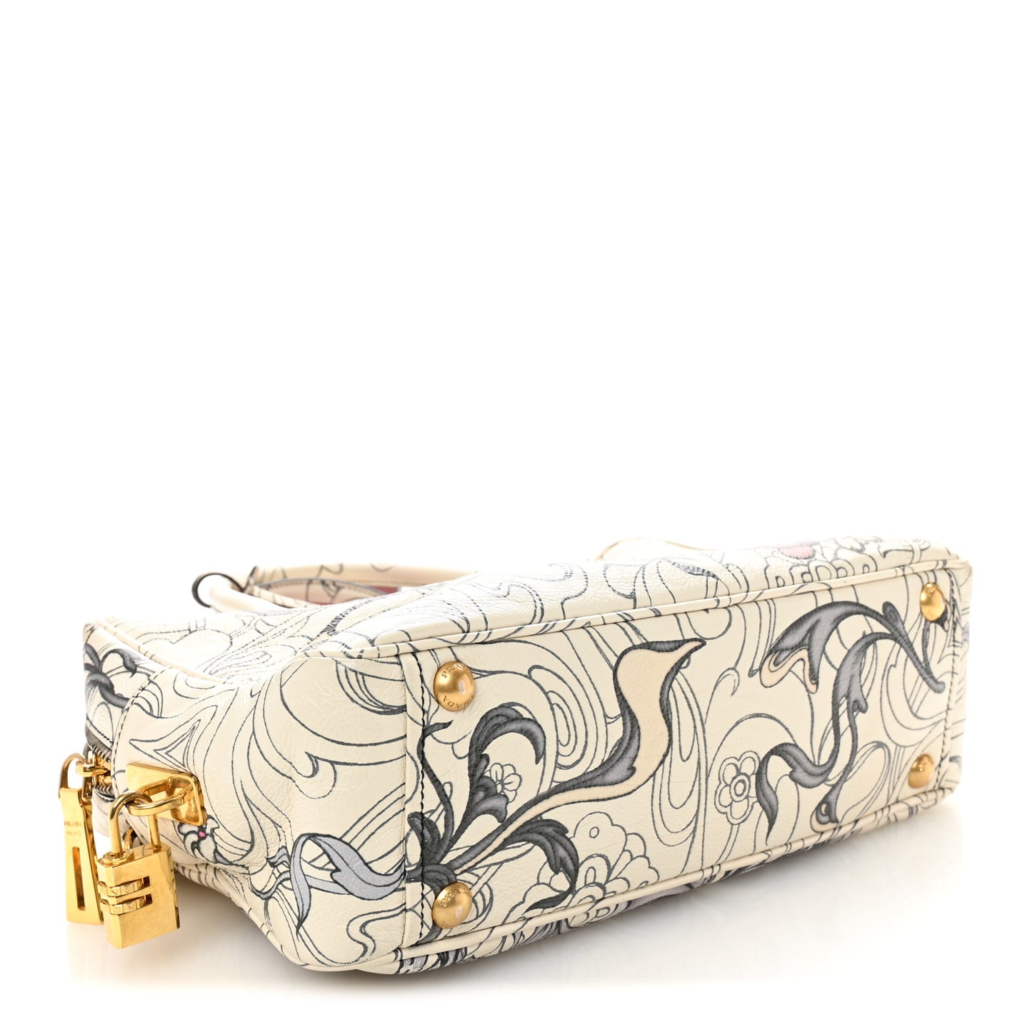 X JAMES JEAN Glace Calfskin Rabbit Print Bauletto Opaline