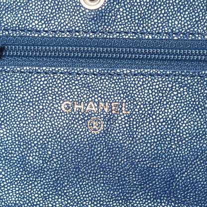 Chanel Iridescent Caviar Quilted Wallet On Chain WOC Dark Blue 8 of 11