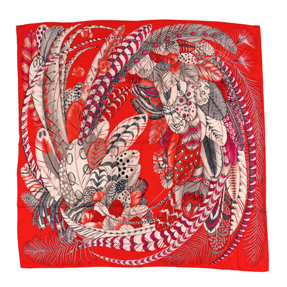 Hermes Cashmere Silk Plumes En Fete Shawl 140 Rouge Gris Fuchsia 1 of 4
