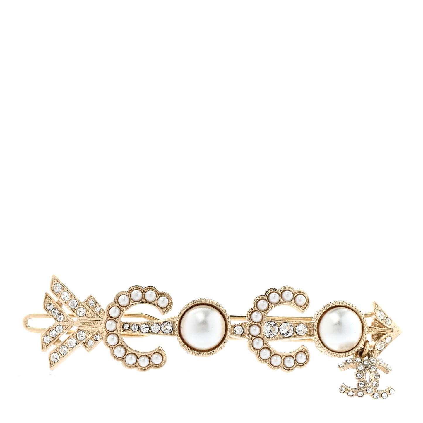 Pearl Crystal Queen of France Brooch Barrette Gold