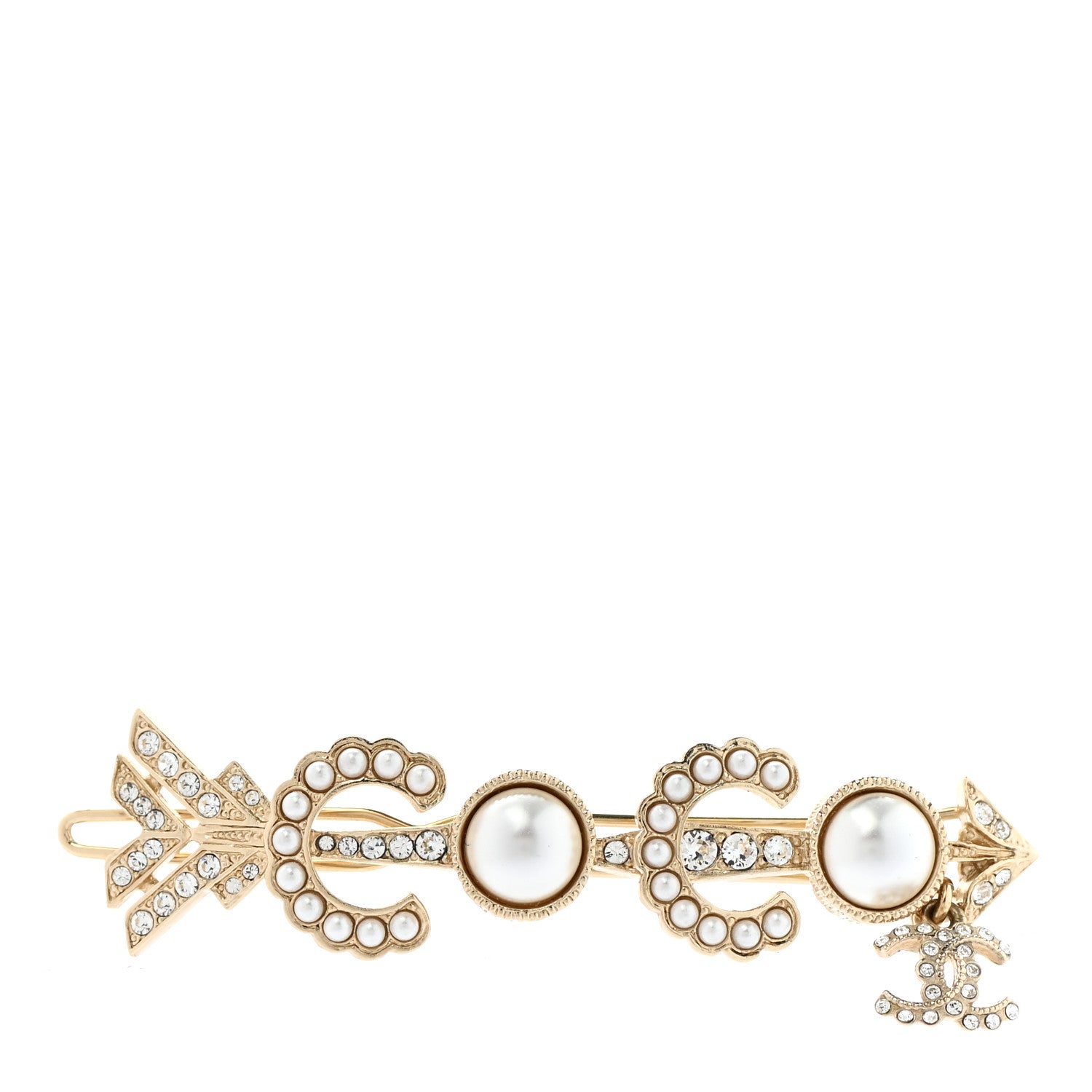 Chanel Pearl Crystal Queen of France Brooch Barrette Gold 1 of 4