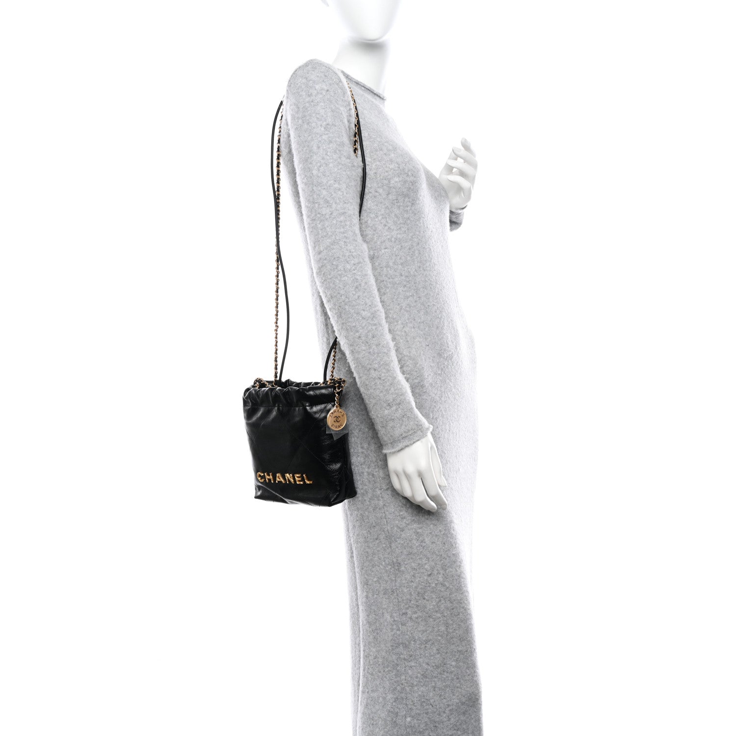 Chanel Shiny Crumpled Calfskin Quilted Pearl Mini Chanel 22 Black 2 of 11