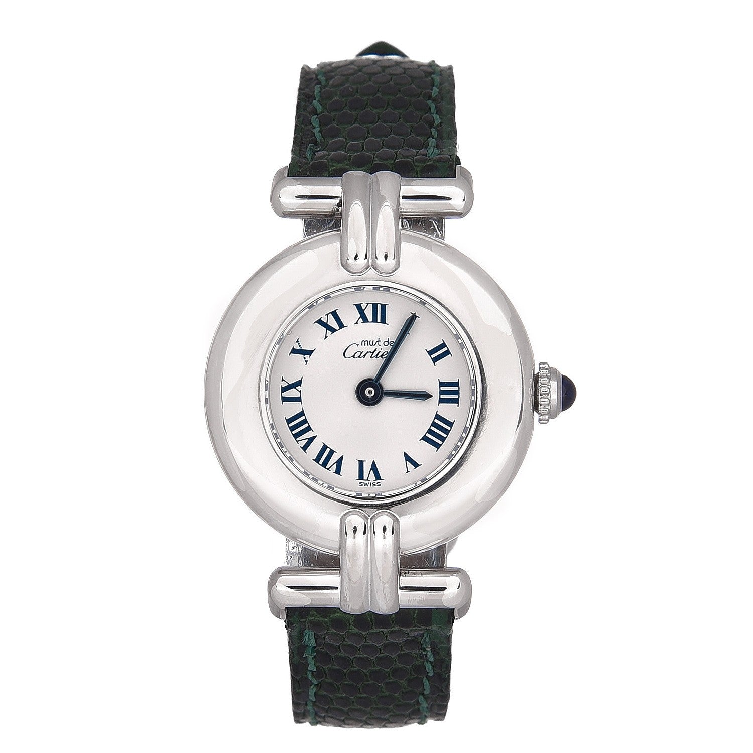 Cartier Sterling Silver Lizard 24mm Must de Quartz Watch Green 1 of 7