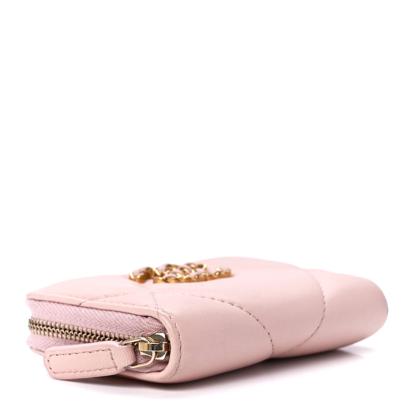 Lambskin Quilted 19 Zip Around Coin Purse Wallet Light Pink