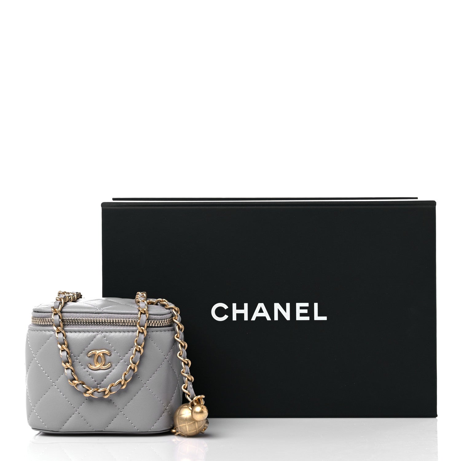 Chanel Lambskin Quilted Pearl Crush Mini Vanity Case With Chain Grey 11 of 11