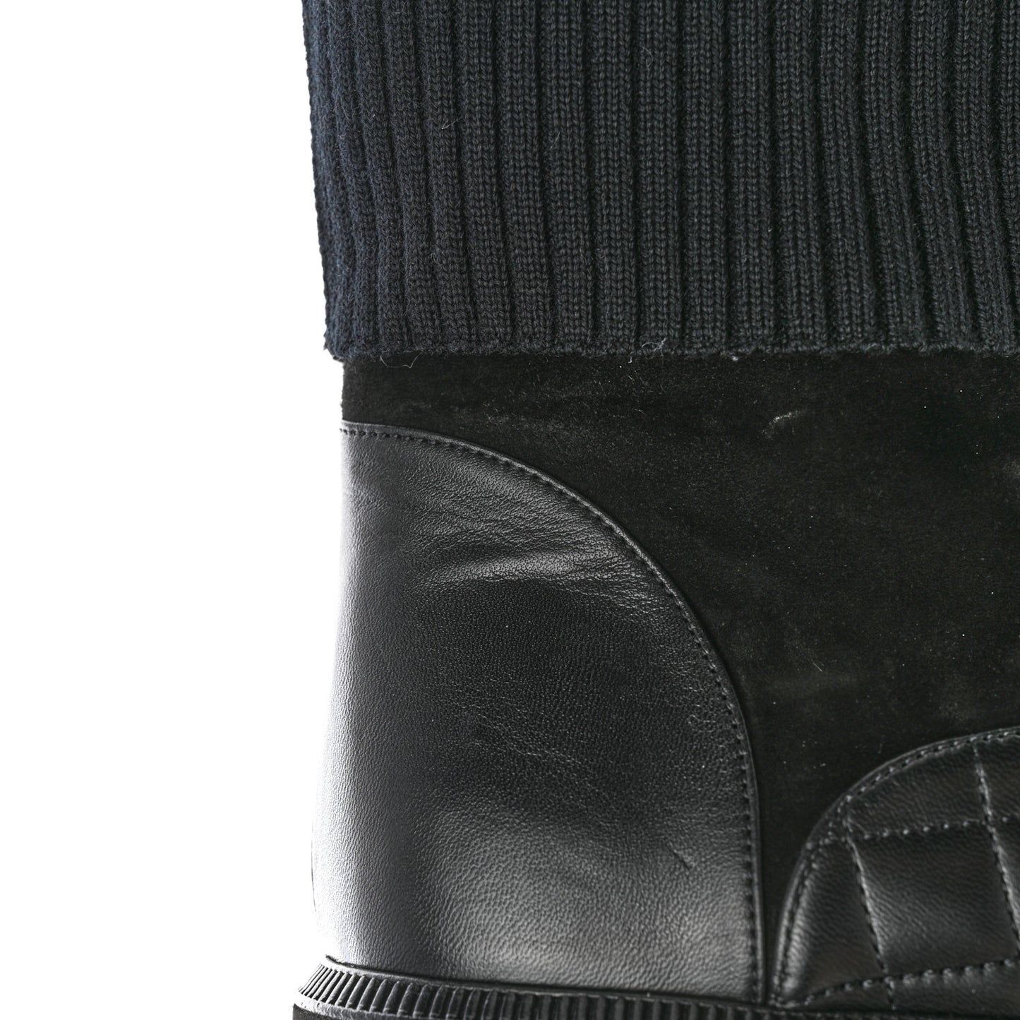 Suede Lambskin Calfskin Knit Womens Ankle Boots 37.5 Black