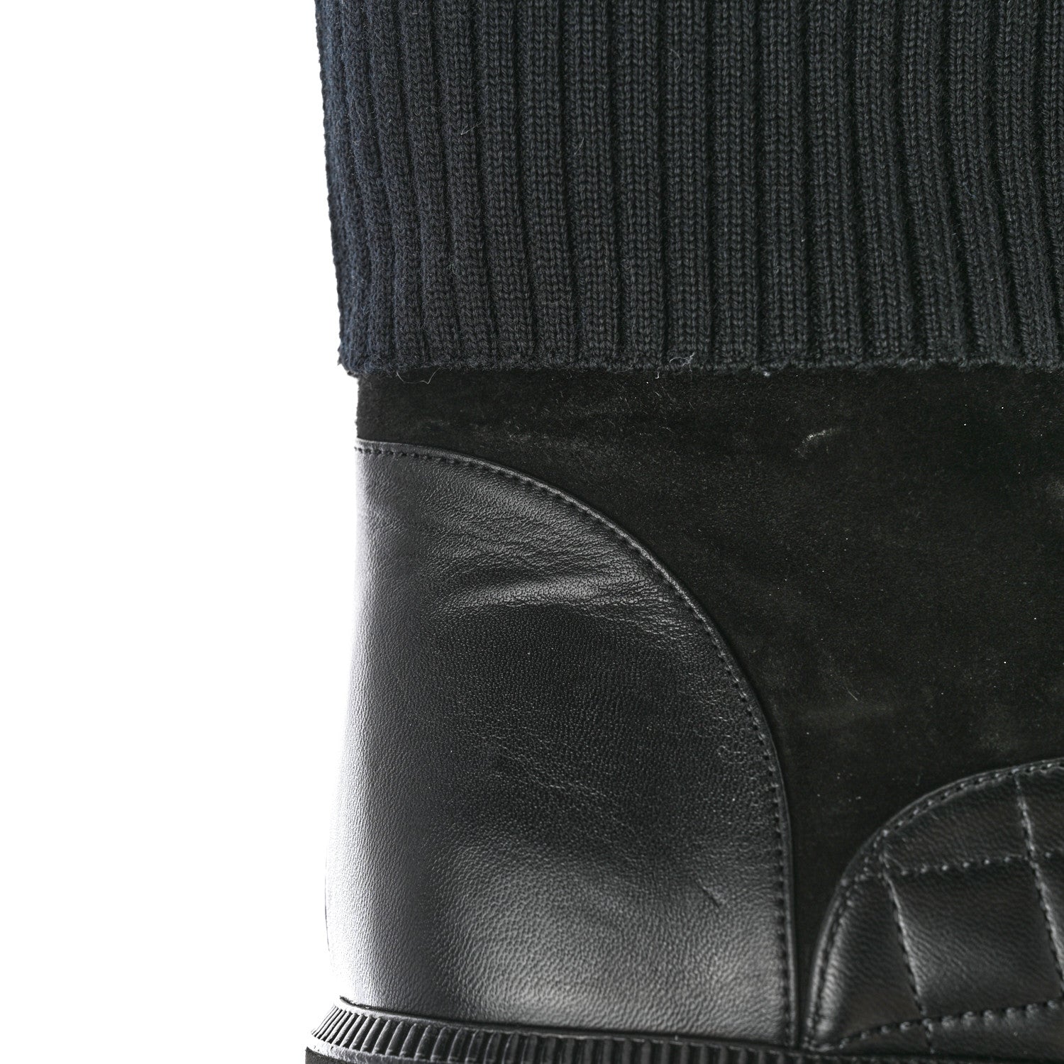 Chanel Suede Lambskin Calfskin Knit Womens Ankle Boots 37.5 Black 8 of 8