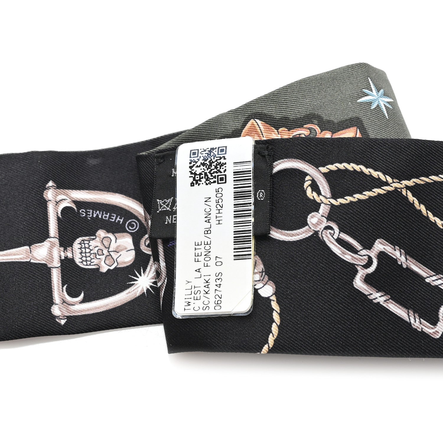 Hermes Silk C'est la Fete Twilly Kaki Fonce White Black 3 of 3