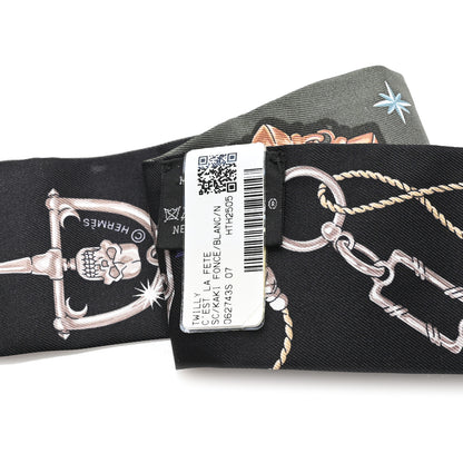 Hermes Silk C'est la Fete Twilly Kaki Fonce White Black 3 of 3