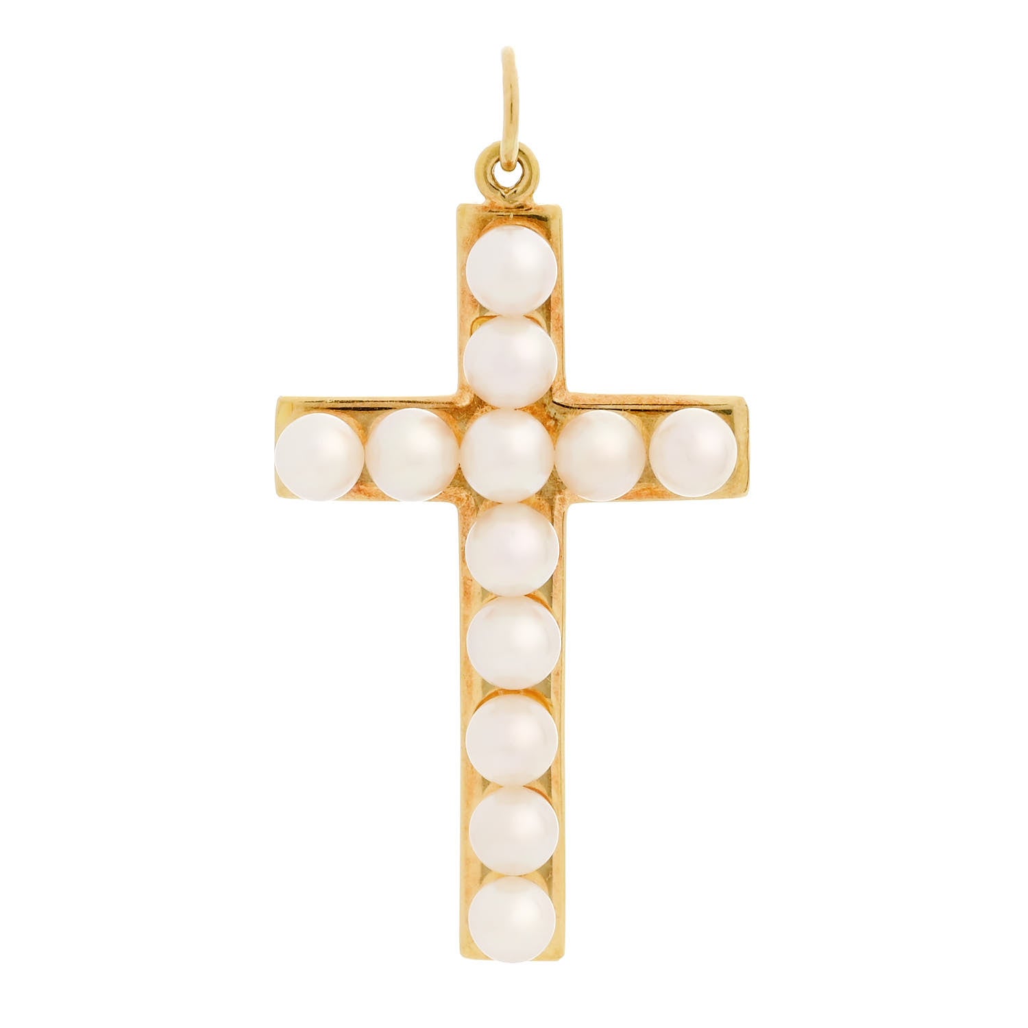 Mikimoto 18K Yellow Gold Akoya Pearl Cross Pendant Necklace 1 of 4