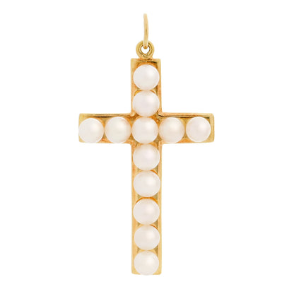 Mikimoto 18K Yellow Gold Akoya Pearl Cross Pendant Necklace 1 of 4