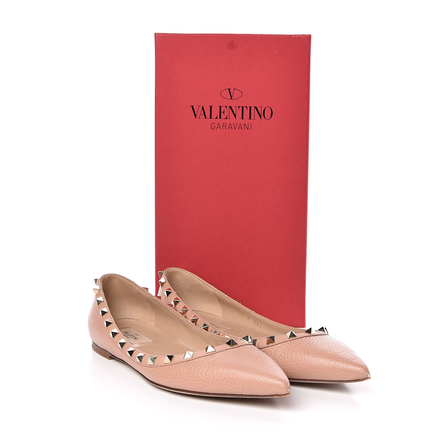Pebbled Calfskin Rockstud Ballerina Flats 39.5 Skin Sorbet