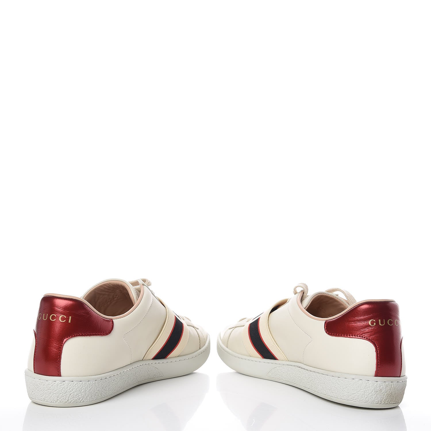 Gucci Calfskin Stripe Womens New Ace Sneakers 37.5 New Mystic White Ecru Red Flame 5 of 15