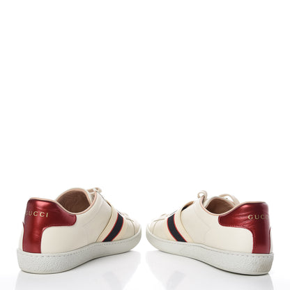 Gucci Calfskin Stripe Womens New Ace Sneakers 37.5 New Mystic White Ecru Red Flame 5 of 15