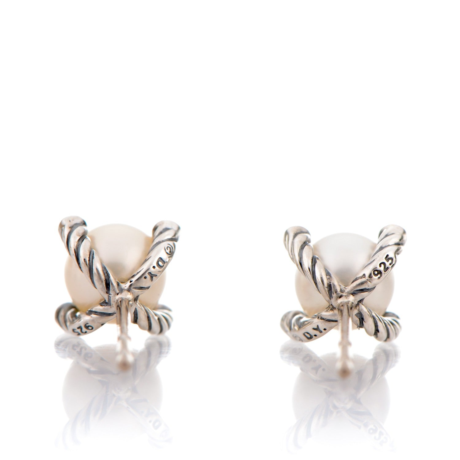 David Yurman Sterling Silver Diamond Pearl 7mm Earrings 3 of 3