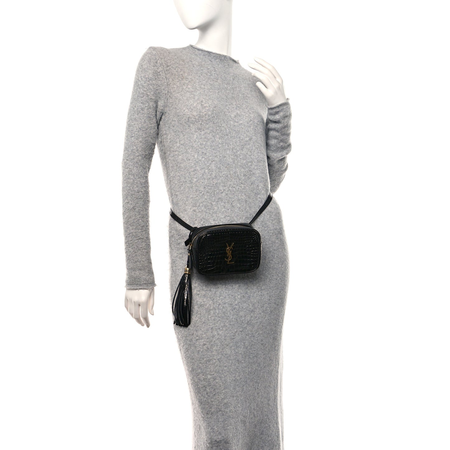 Patent Calfskin Crocodile Embossed Monogram Lou Belt Bag Black