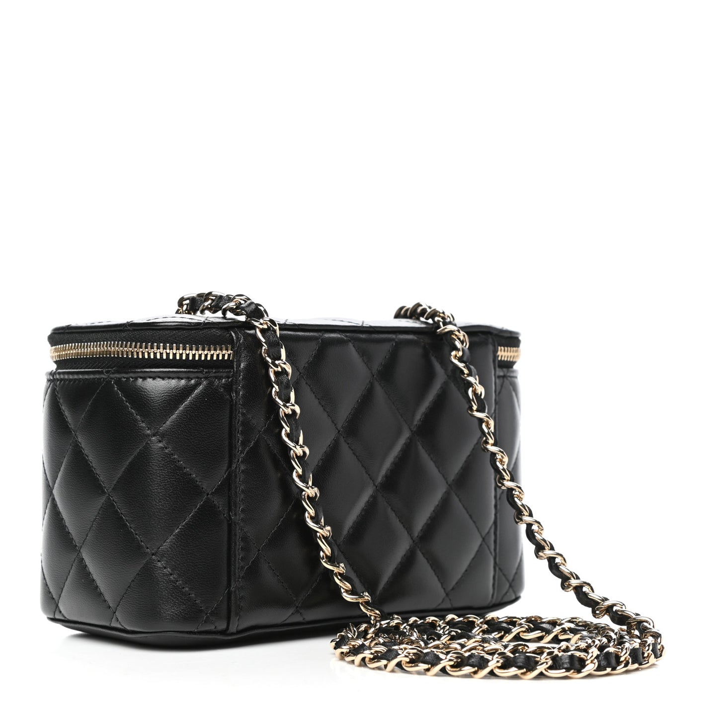 Lambskin Quilted Small Vanity Case With Chain Black