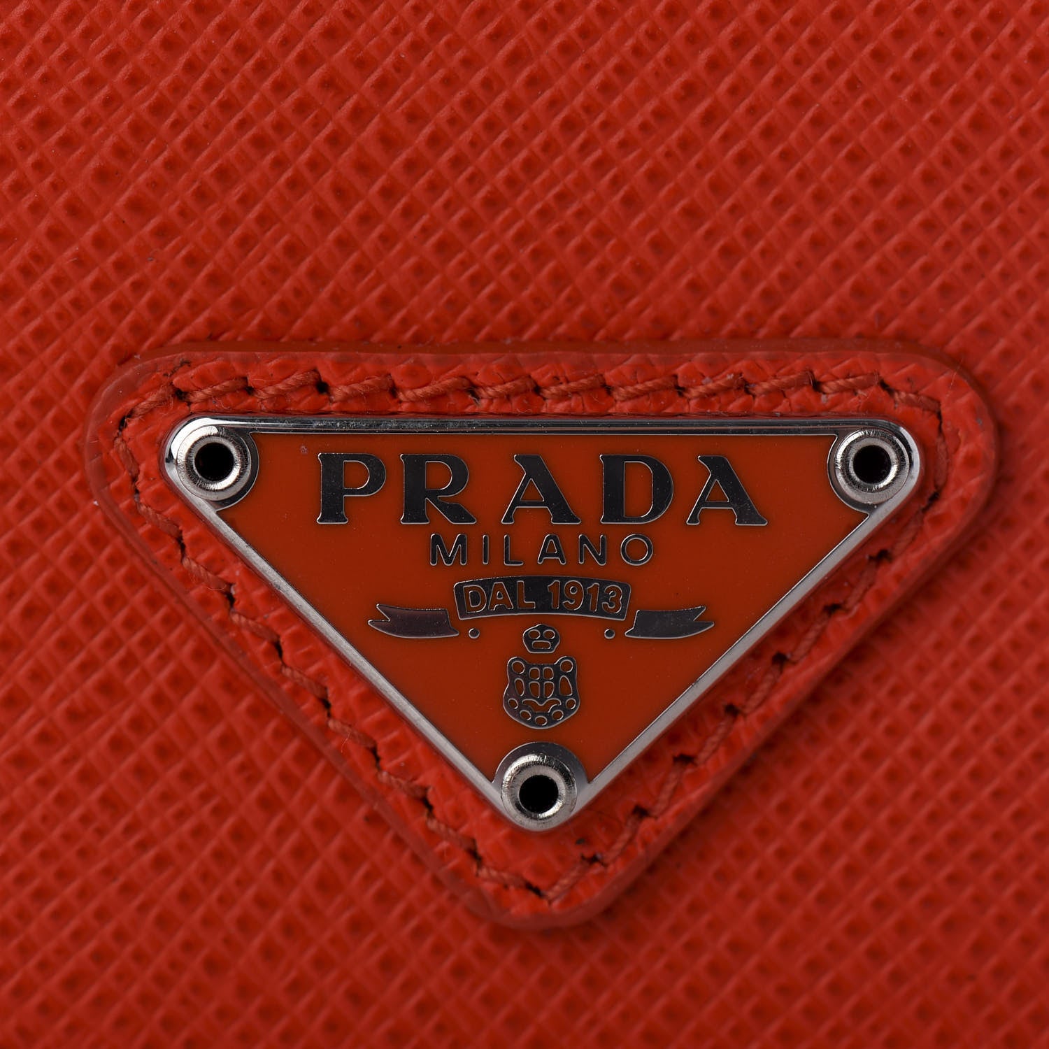 Prada Saffiano Triangle Metal Card Case Arancio Fluo 5 of 6