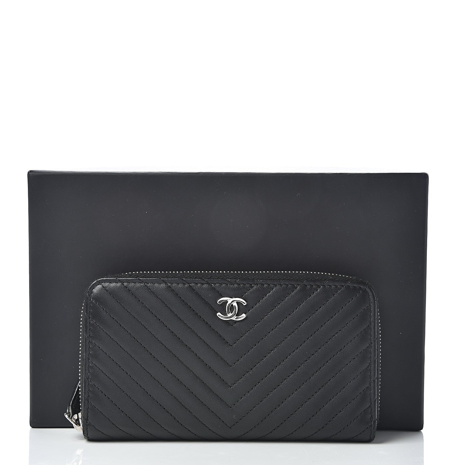 Chanel Lambskin Chevron Quilted Small Zip Around Wallet Black 11 of 11