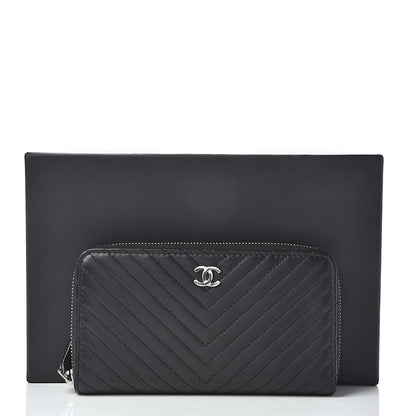 Chanel Lambskin Chevron Quilted Small Zip Around Wallet Black 11 of 11