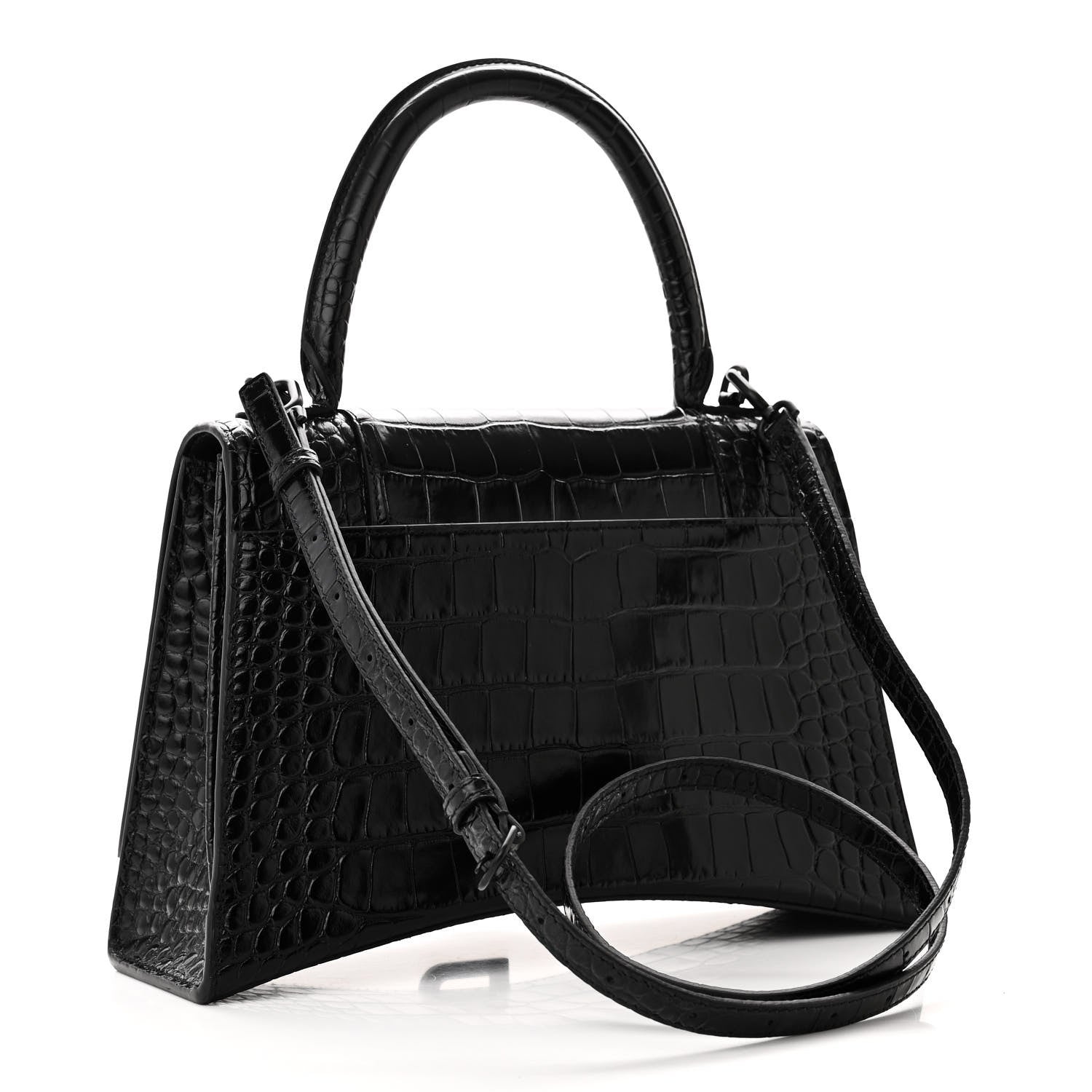 Balenciaga Shiny Calfskin Monochrome Crocodile Embossed Medium Hourglass Top Handle Bag Black 3 of 9