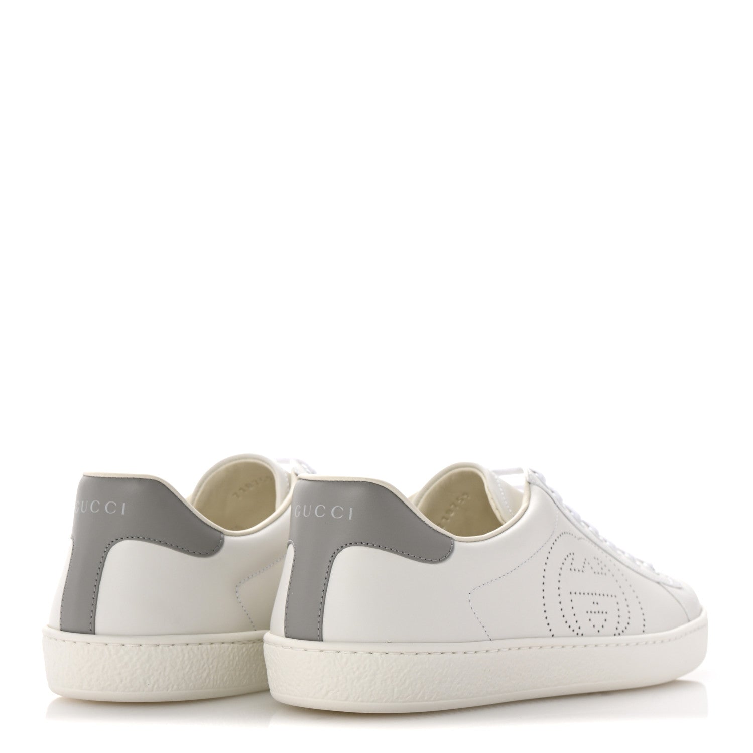 Gucci Calfskin Interlocking G Perforated Mens Ace Sneakers 8 White Grey Sky 5 of 10