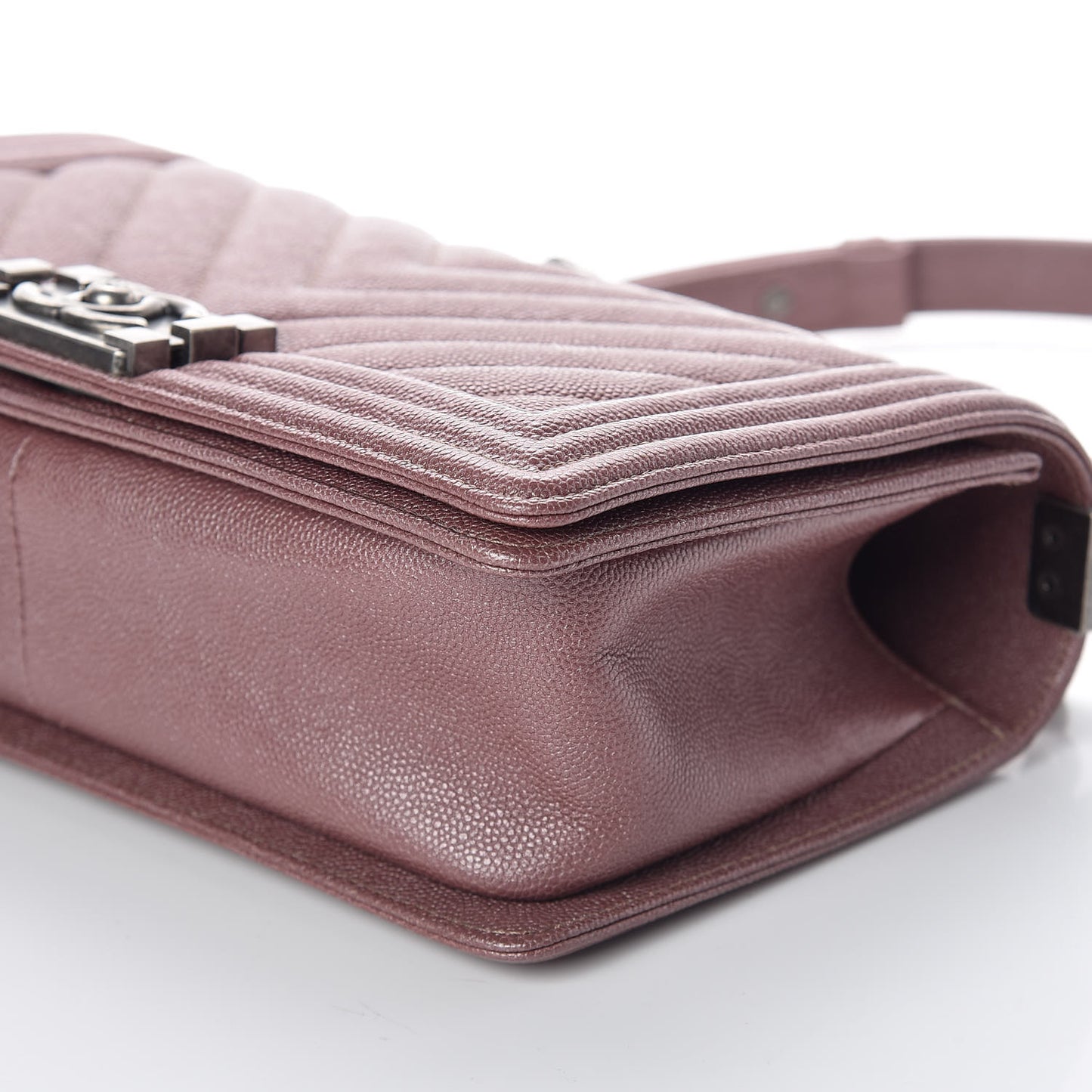 Metallic Caviar Chevron Quilted Medium Boy Flap Dark Pink