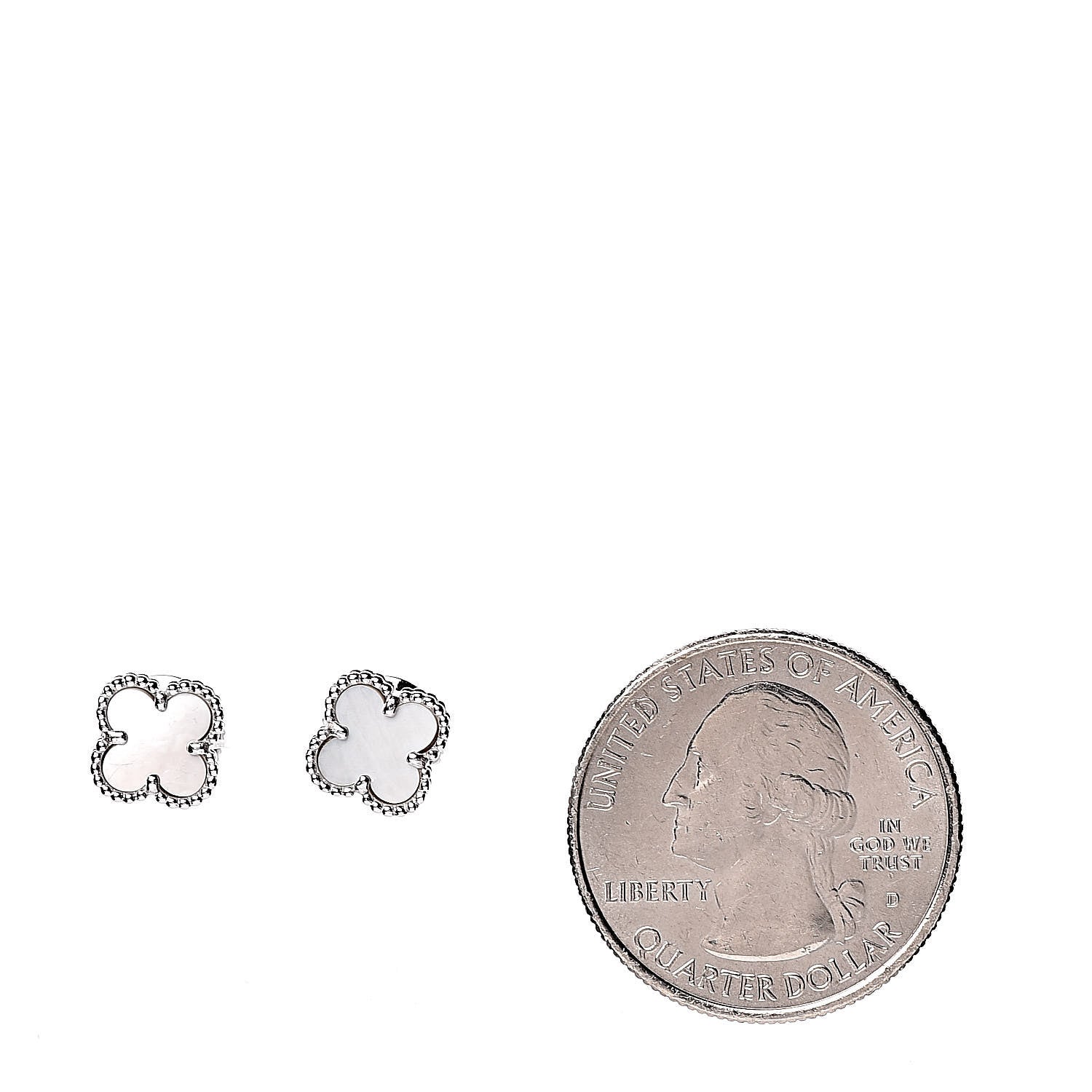 Van Cleef & Arpels 18K White Gold Mother of Pearl Sweet Alhambra Earrings 2 of 7