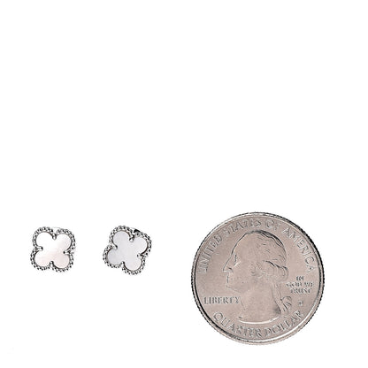 Van Cleef & Arpels 18K White Gold Mother of Pearl Sweet Alhambra Earrings 2 of 7