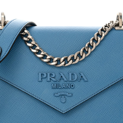 Prada Saffiano Cuir Calfskin Monochrome Envelope Flap Chain Shoulder Bag Cobalto 7 of 10