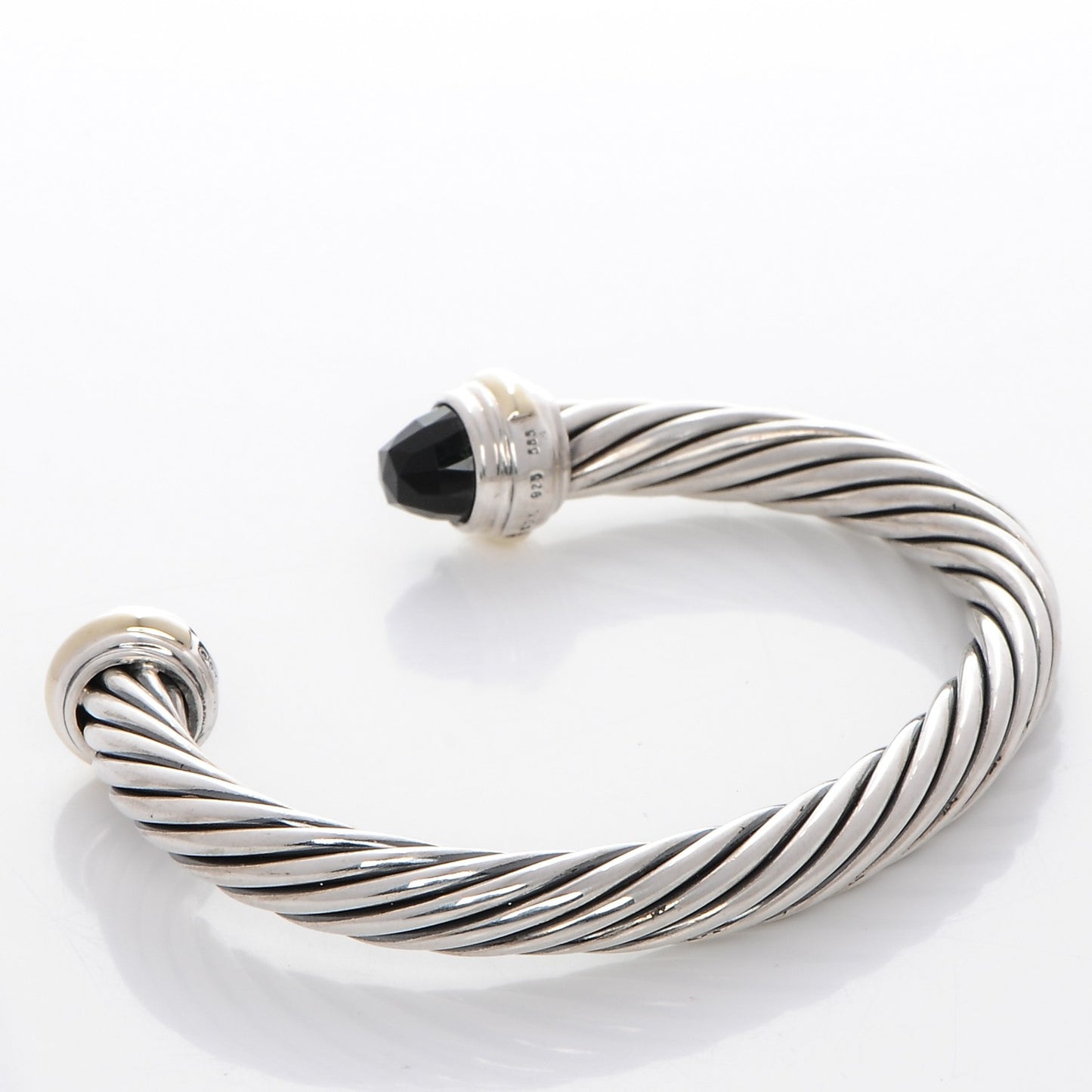 Sterling Silver 14K Yellow Gold Black Onyx 7mm Cable Classics Bracelet