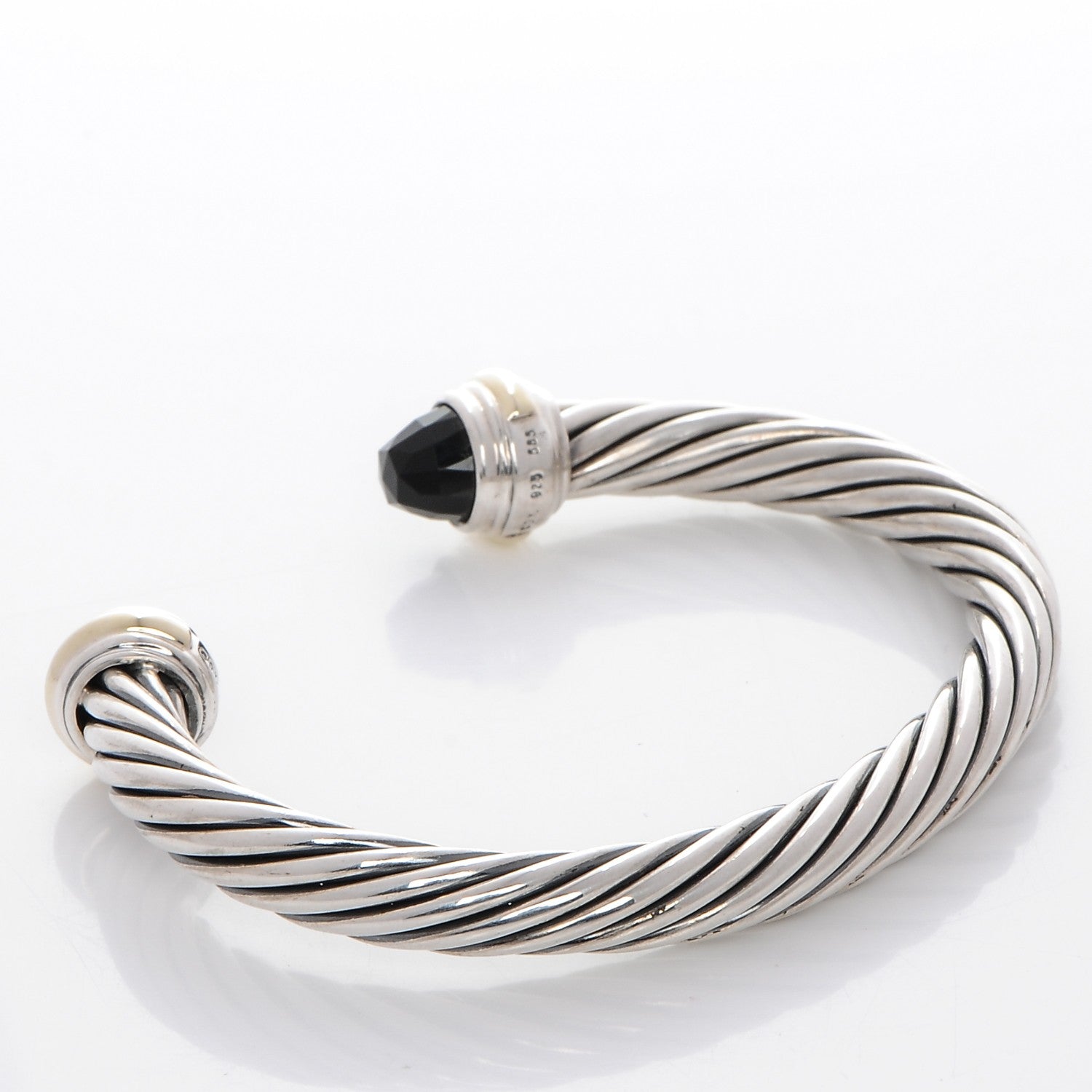 David Yurman Sterling Silver 14K Yellow Gold Black Onyx 7mm Cable Classics Bracelet 3 of 5