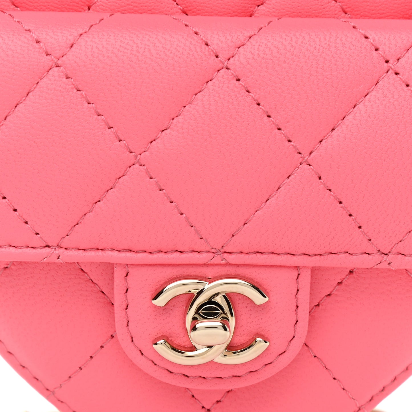 Lambskin Quilted CC In Love Heart Waist Belt Bag With Chain Pink
