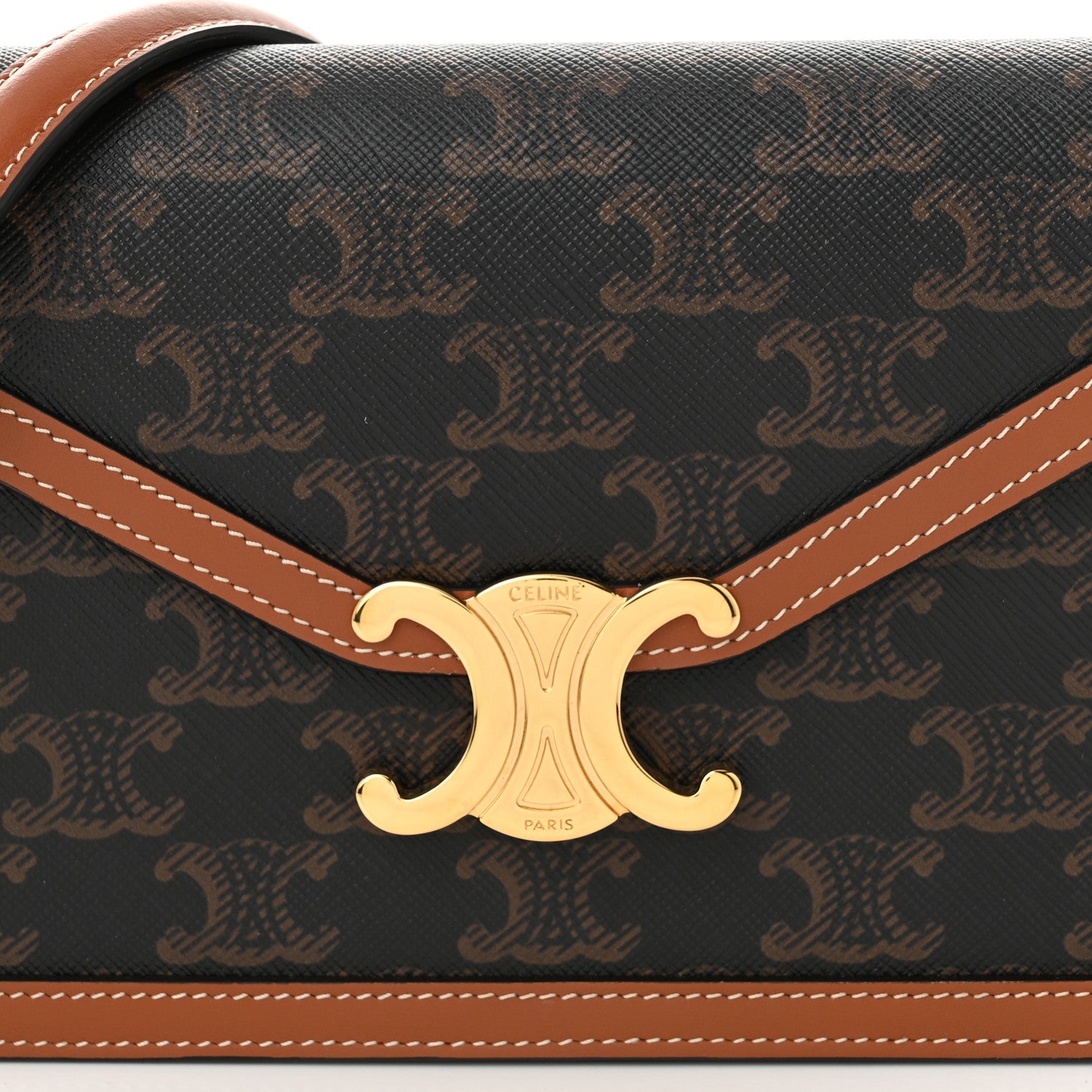 Celine Triomphe Canvas Calfskin Margo Wallet on Chain Tan 8 of 10