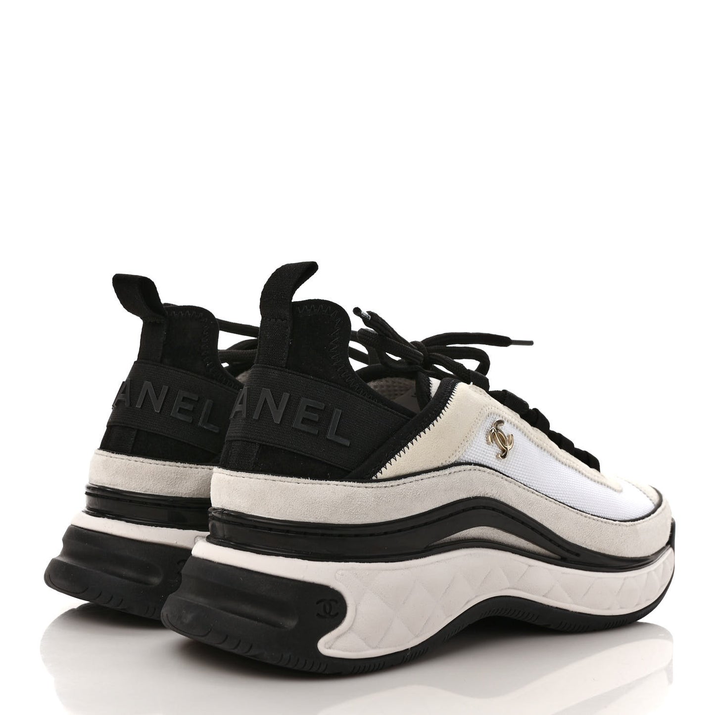 Velvet Calfskin Mixed Fibers CC Sneakers 41 Ivory Black