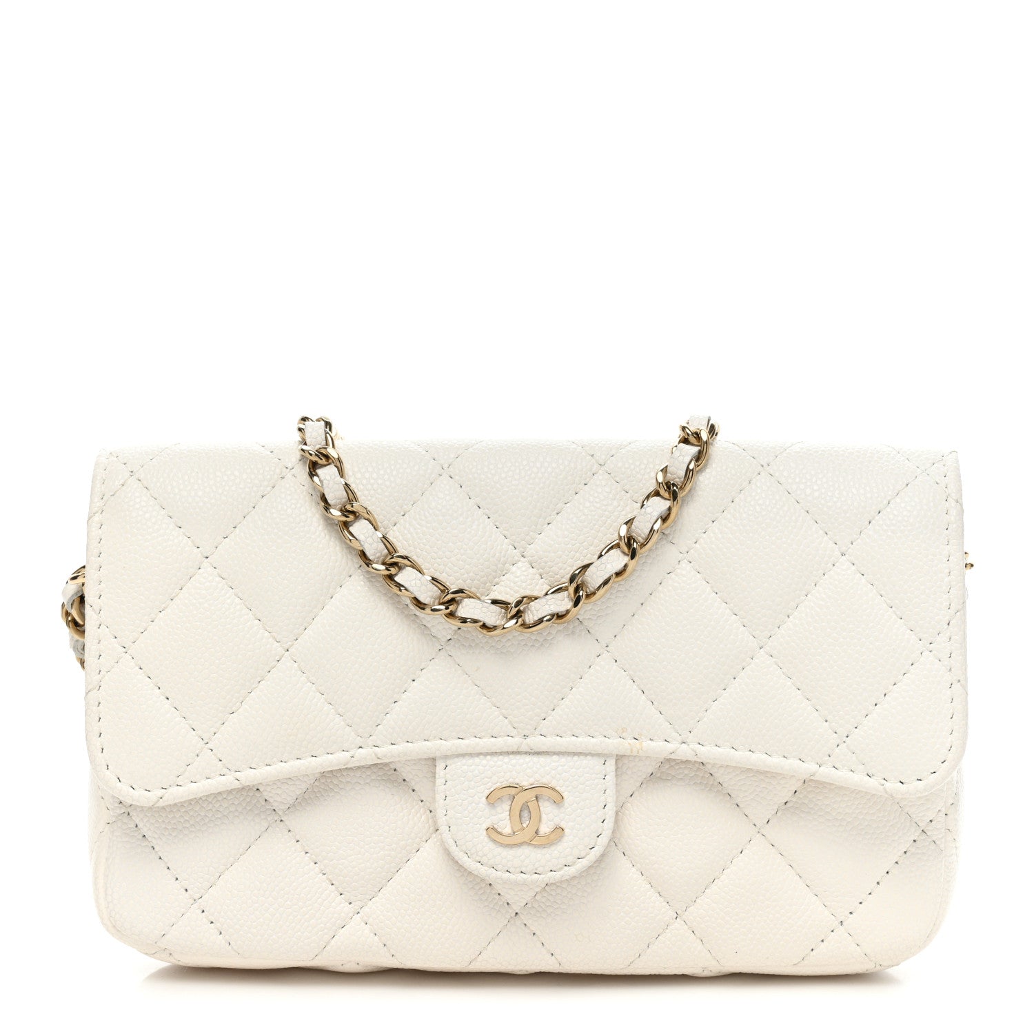 Chanel Lambskin Quilted Flap Phone Holder With Chain White 1 of 17