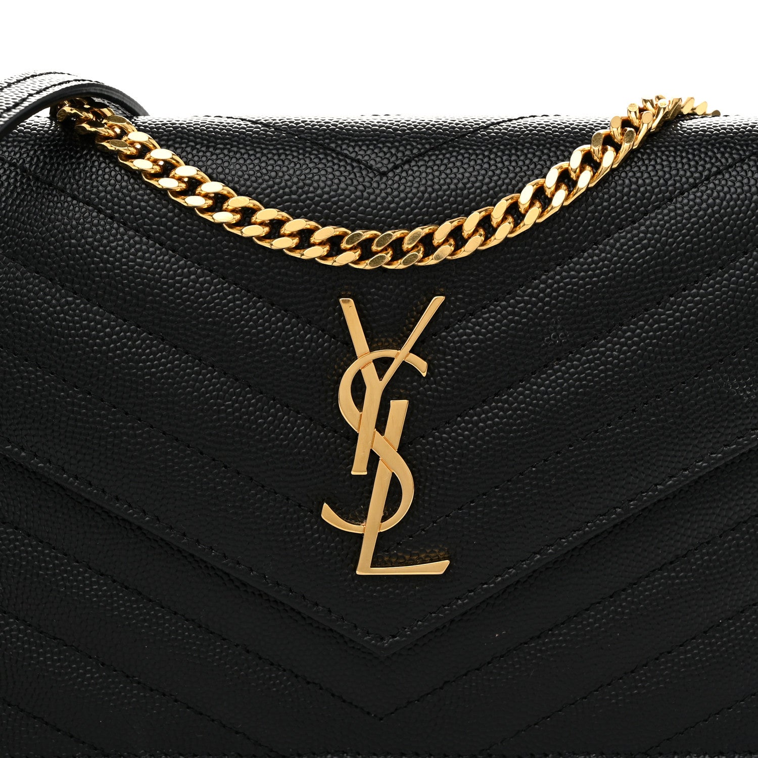 Saint Laurent Grain De Poudre Matelasse Chevron Monogram Envelope Chain Wallet Black 7 of 10