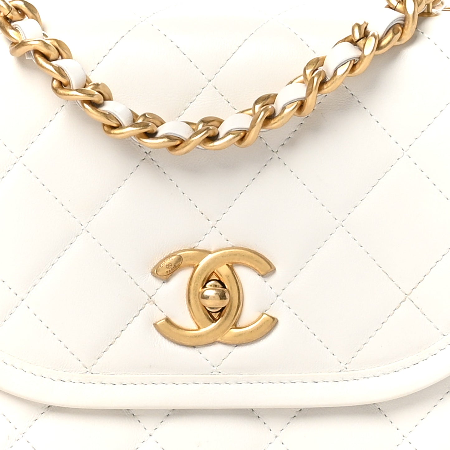 Lambskin Quilted Small Messenger Flap White