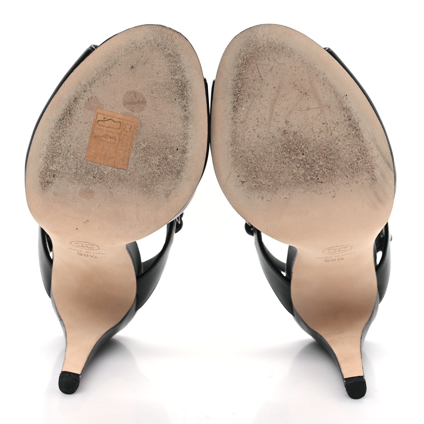 Lambskin CC Chain Sandals 36.5 Black