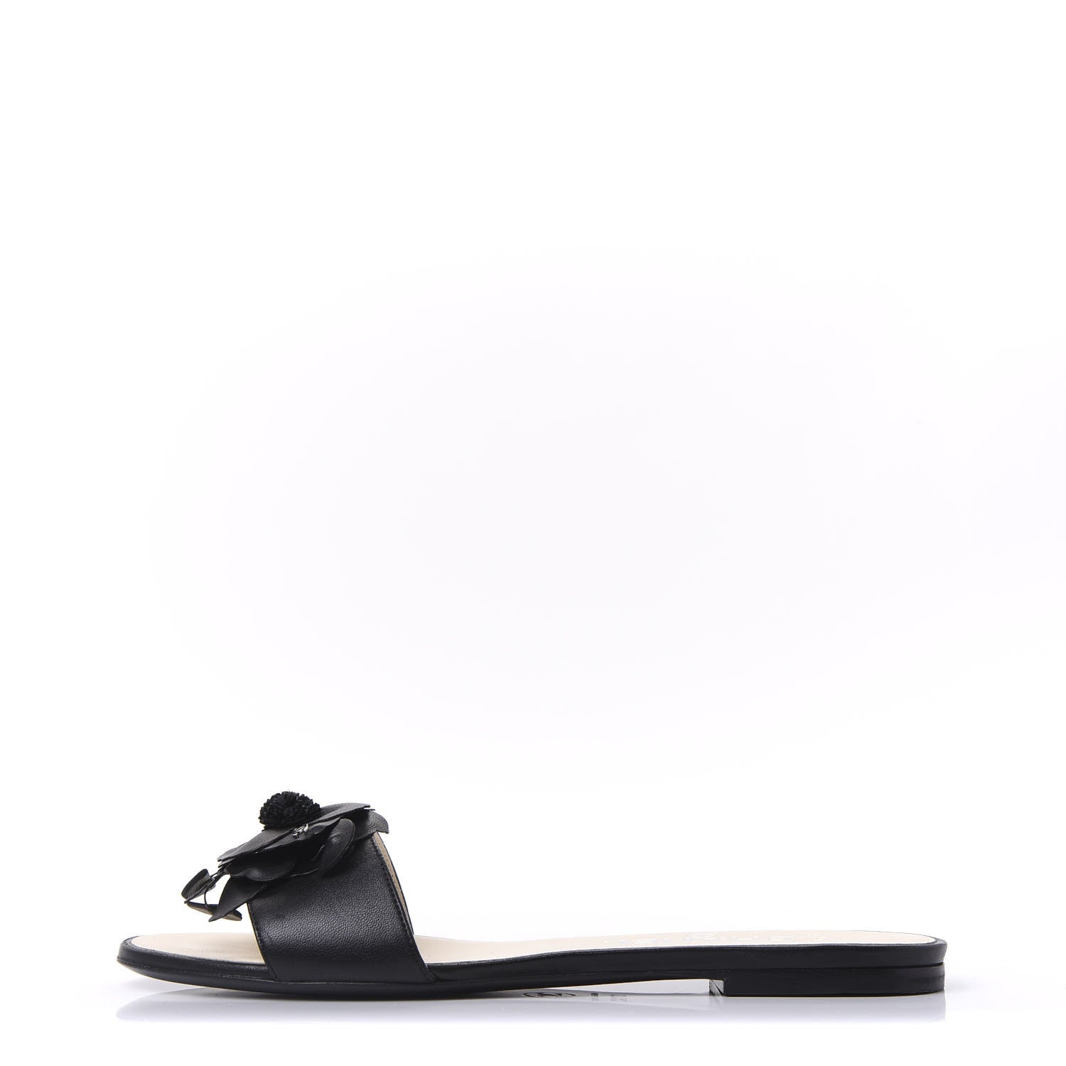 Chanel Lambskin Camellia Slides 37.5 Black 1 of 9