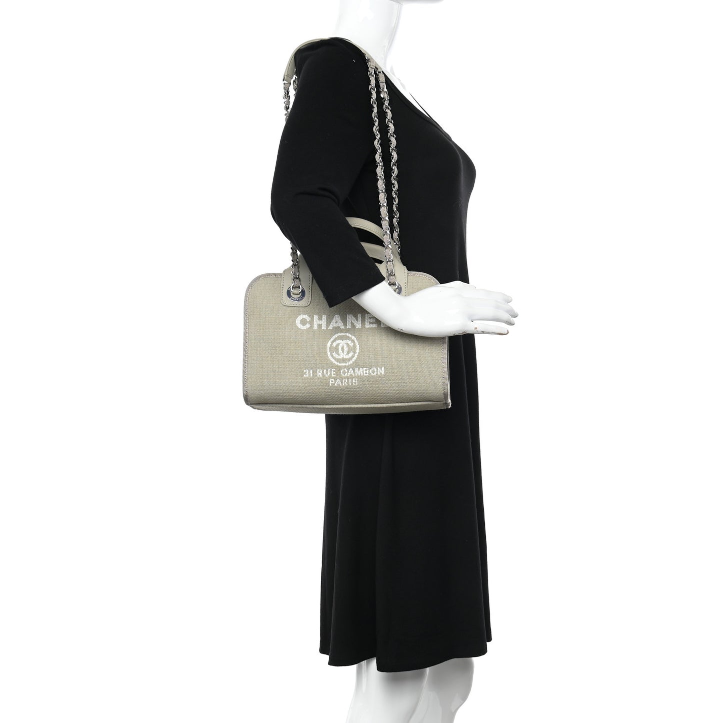 Canvas Deauville Bowling Bag Beige