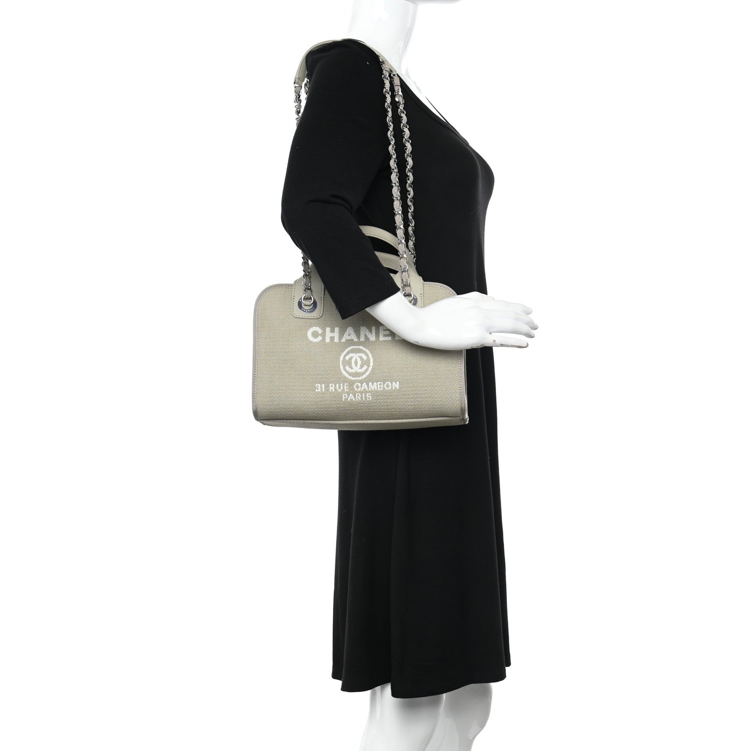 Chanel Canvas Deauville Bowling Bag Beige 2 of 14