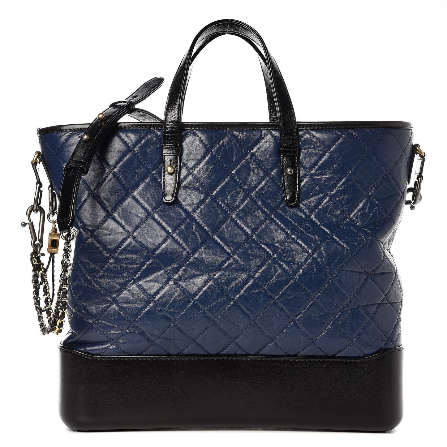 Aged Calfskin Quilted Large Gabrielle Shopping Tote Navy Black