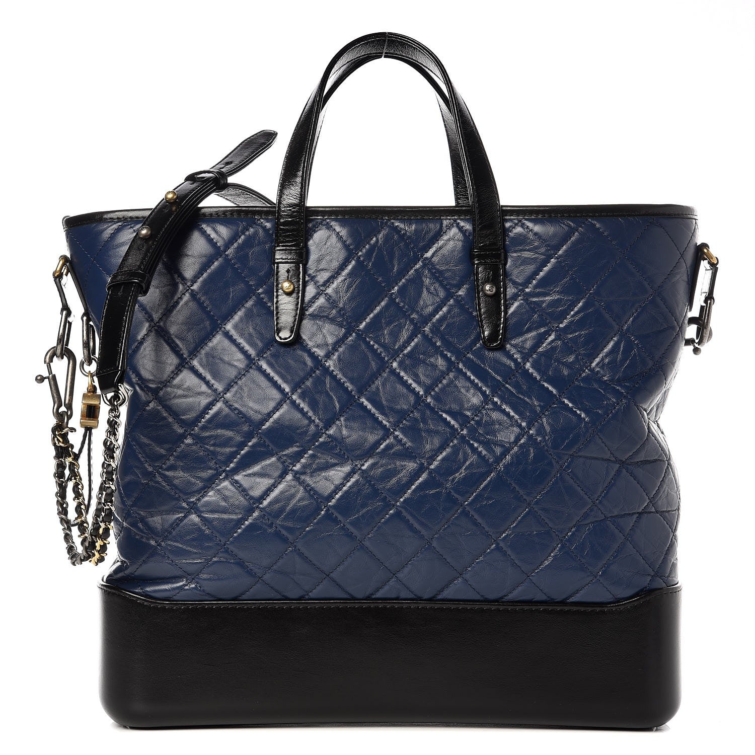 Chanel Aged Calfskin Quilted Large Gabrielle Shopping Tote Navy Black 1 of 9