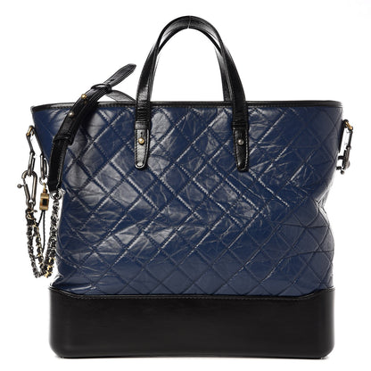 Chanel Aged Calfskin Quilted Large Gabrielle Shopping Tote Navy Black 1 of 9
