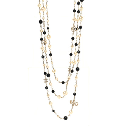 Chanel Pearl Beaded Crystal CC Long Necklace Gold Black White 1 of 5