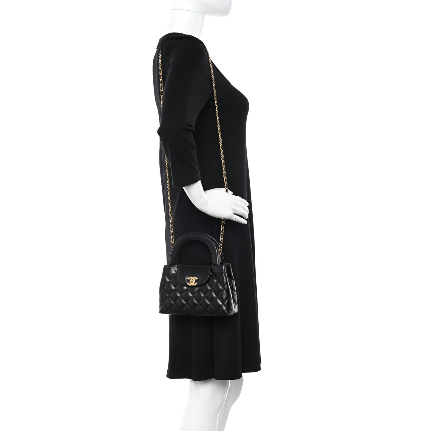 Shiny Aged Calfskin Quilted Nano Kelly Shopper Black