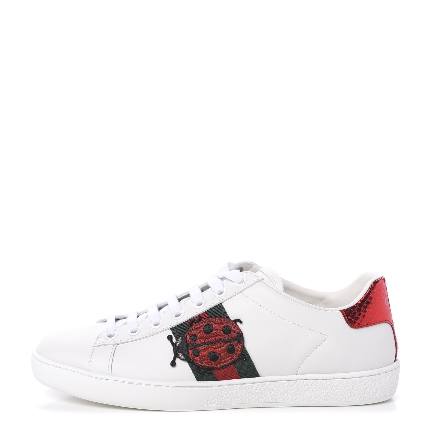 Gucci Calfskin Ayers Web Pineapple Ladybug Embroidered Womens Ace Sneakers 36.5 White 1 of 13