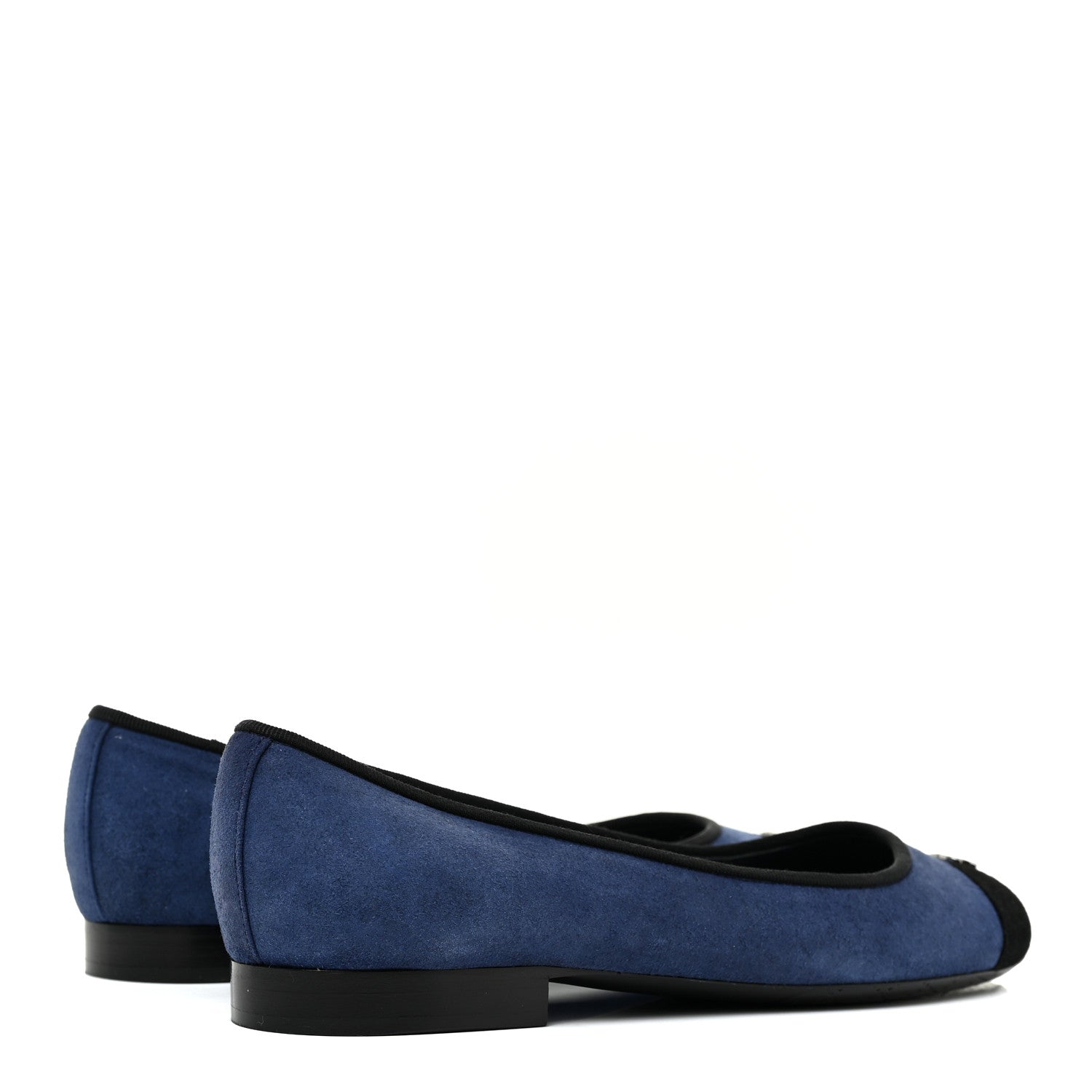 Chanel Suede Cap Toe CC Ballerina Flats 37 Blue Black 5 of 14