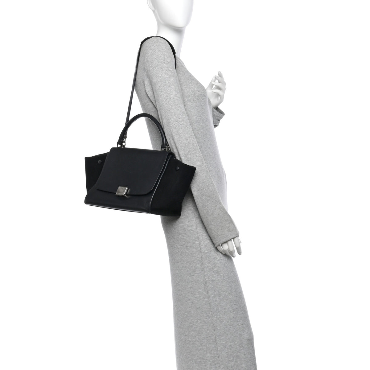 Celine Drummed Calfskin Suede Medium Trapeze Black 2 of 14